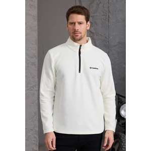 Combine Michail Erkek Kışlık Kalın Yarım Fermuar Pamuklu Kumaş Polar Ceket Ekru