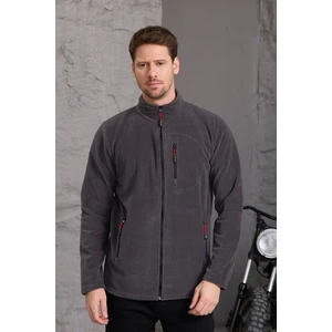 Combine Michail Erkek Kışlık Kalın Tam Fermuar Pamuklu Kumaş Polar Ceket Füme