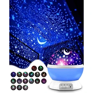 Dekoratif Çocuk Odası Gece Lambası LED Projeksiyon Gece Lambası Dönen Ay Yıldız LED Mavi