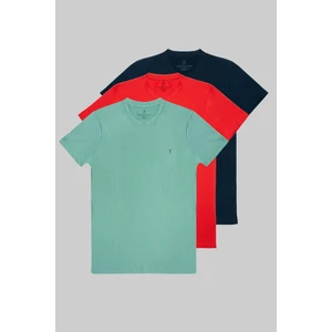 Combine Michail Erkek Çağla Kırmızı Lacivert %100 Pamuk 3 Lü T-Shirt Paketi