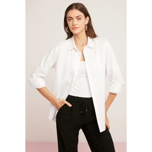 Georgia Kadın 100% Pamuk Poplin Oversize Beyaz Gömlek