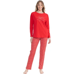 U.S. Polo Assn. 17116 Kadın Kırmızı Uzun Kollu Yuvarlak Yaka Pijama Takım