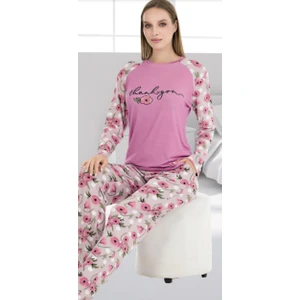 Pembe Üzeri Çiçekli M-L-XL Penye Pijama Takımı