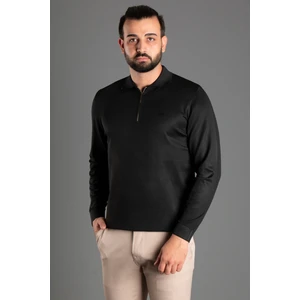Zeki Özer Erkek Siyah Polo Yaka Fermuarlı Triko Kazak