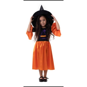 Kız Çocuk Halloween Turuncu Siyah Cadı Elbise Withc Kostümü Party