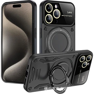iPhone 16 Pro Max Uyumlu Kılıf 360 Halkalı Standlı Kamera Korumalı Tan Zırh Koruma Silikon Kapak