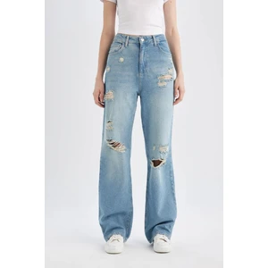 90's Wide Leg Yüksek Bel Geniş Paça Yırtık Detaylı Uzun Jean Pantolon C8608AX24HS