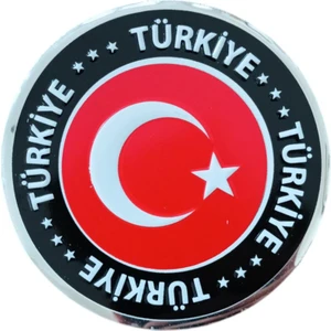 Oto Aksesuarcım Türk Bayrağı Türkiye Yazılı  Yuvarlak Etiket Metal Sticker 7cm