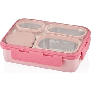 Çelik Beslenme Kutusu Pembe Paslanmaz 800 ml Dikdörtgen Şekil Sızdırmaz Tasarım