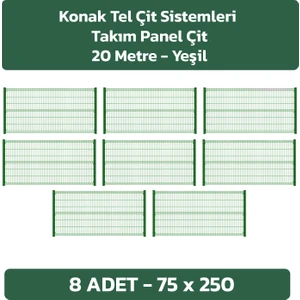 Konak Tel Çit Sistemleri 8 Adet 75X250 cm Çit Teli - 8 Adet Panel Çit Direği 75CM Takım Antrasit-Yeşil