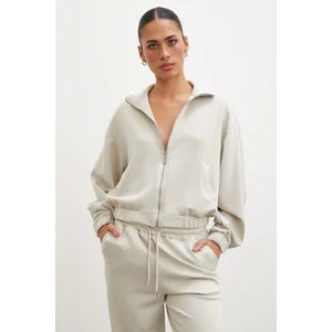 Never More  Fermuarlı Sweatshirt Taş