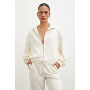 Never More  Fermuarlı Sweatshirt Ekru