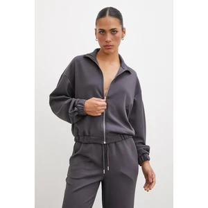 Never More  Fermuarlı Sweatshirt Füme