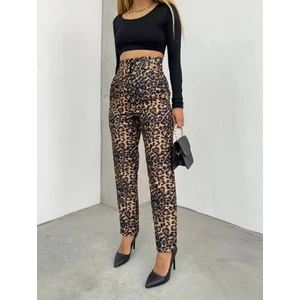 Meros Atelier Zr Model Leopar Desenli Yüksek Bel Nervürlü Pantolon