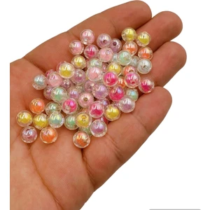 Ebruli Boncuk 8mm Yuvarlak Akrilik Boncuk Soft Janjanlı Parlak Takı Yapımı Bead (50 Gr)
