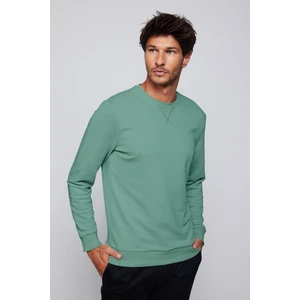 Unisex Relax Fit Rahat Kesim Pamuklu Basic Yeşil Bisiklet Yaka Sweatshirt