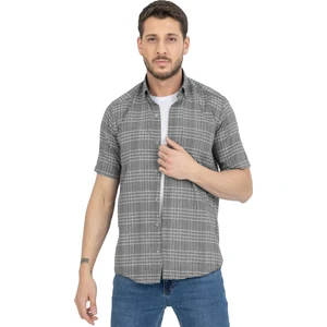 Erkek Gri Kısa Kollu Cepli Pamuklu Gömlek