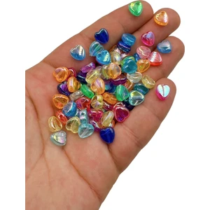 Ebruli Boncuk 8mm Parlak Janjanlı Kalp Akrilik Boncuk Takı Yapımı Bead (50 Gr)