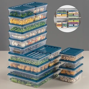 18 Parça Saklama Kabı , Mikrodalga Uyumlu Saklama Kabı 2X2400ML 4X1200ML 4X1170ML 8X600ML Petrol