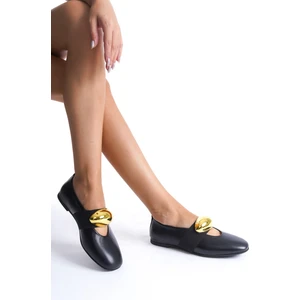 Mubiano Collection Mubiano Hakiki Deri Collection Kadın Gold Toka Detaylı Babet Siyah - MCRGN8037 - S