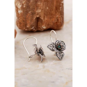 Sümer Telkari Zümrüt Taşlı Telkari Açelya Çiçeği Gümüş Küpe 6990