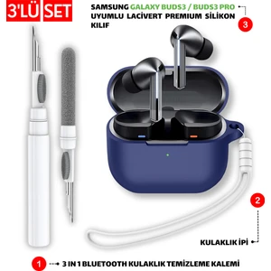 Samsung Galaxy Buds3 ve Pro Uyumlu Silikon Kılıf Kulaklık İpi ve Temizleme Kalemi Seti