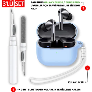 Samsung Galaxy Buds3 ve Pro Uyumlu Silikon Kılıf Kulaklık İpi ve Temizleme Kalemi Seti