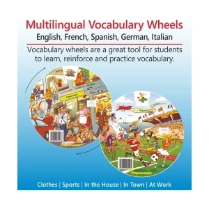 Kelime Çarkları Seti - 5 Dilde Temel Kelimeler (İngilizce, Almanca, İspanyolca, Fransızca, İtalyanca) Multilingual Vocabulary Wheels