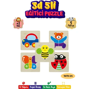212 Toyzz 212TOYZZ 3D Ahşap Eğitici Puzzle Yapboz Seti 5 Adet 2123D111