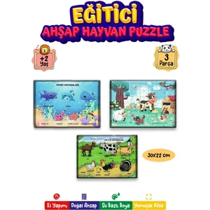 212 Toyzz Ahşap Eğitici Öğretici Yapboz 3lü Set Deniz Hayv-çiftlik Hayv.koyun Puzzle