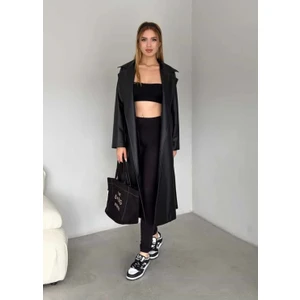 Işılda Fashion Suni Deri Uzun Trençkot