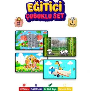 212 Toyzz Eğitici Öğretici Geliştirici Çok Renkli 10 Parça Ahşap Çubuklu Yap Boz 4lü Puzzle Mega Set