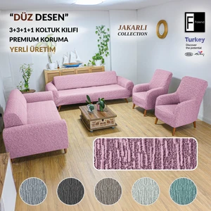 Jakarlı Düz Desen Esnek Kanepe kılıfı Tamıkı Koltuk Örtüsü 3+3+1+1 Yıkanabilir koltuk Kılıfı Kanepe Çekyat örtüsü Takımı Pembe