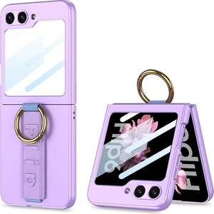 Alan Tech Galaxy Z Flip 6 Kılıf Kamera Korumalı Yüzüklü Zore Flip Ring Kıpta Kapak-Mor