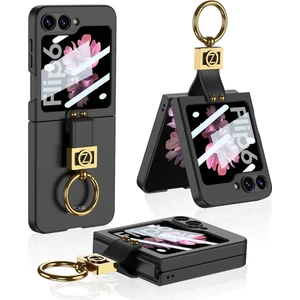 Alan Tech Galaxy Z Flip 6 Kılıf Zore Z Harfli Yüzüklü Kıpta Kapak-Siyah