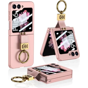 Alan Tech Galaxy Z Flip 6 Kılıf Zore Z Harfli Yüzüklü Kıpta Kapak-Pembe