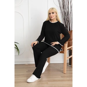 Butik Nilyam Kadın Büyük Beden Beyaz Şerit Detaylı Likralı Kaşkorse Eşofman Takımı 24157