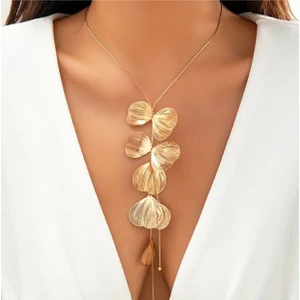 Asteria Jewelry Gold Dekolte Uzun Yaprak Kolye