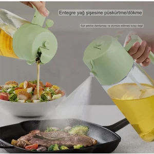 Cam Yağdanlık Çift Fonksiyonlu 500ML Kulplu Zeytinyağı Sıvıyağ Şişesi Airfryer Sprey Yağlık
