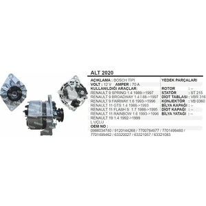 Alternator 12V 70A Renault R9 Spring Broadway R11