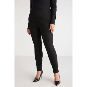 Abriellebb Kadın Örme Çizgili Slim Fit Dar Paça Siyah - Beyaz Büyük Beden Pantolon