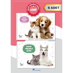 Printkonsept 6 Adet Spiralli Resim Defteri, Kedi ve Köpek Desenli 15 Yaprak Ölçü:17*24