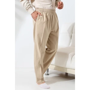 İhvan Online Erkek Bej Rahat Kesim Beli Lastikli Keten Hac ve Umre Şalvar Pantolon