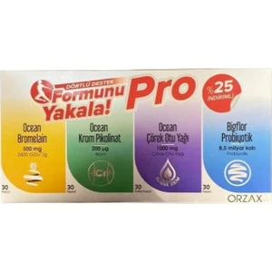 Ocean Formunu Yakala Pro Dörtlü Destek Seti ( Ocean Bromelain , Ocean Krom Pikolinat, Ocean Çörek Otu Yağı, Bigflor Probiyotik )