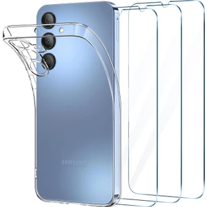 Samsung Galaxy A15 Şeffaf Silikon Kılıf + 2 Adet Cam Ekran Koruyucu Seti