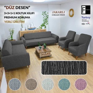 Jakarlı Düz Desen Esnek Kanepe kılıfı Tamıkı Koltuk Örtüsü 3+3+1+1 Yıkanabilir koltuk Kılıfı Kanepe Çekyat örtüsü Takımı Antrasit