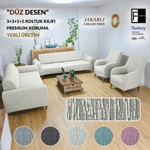 Jakarlı Düz Desen Esnek Kanepe kılıfı Tamıkı Koltuk Örtüsü 3+3+1+1 Yıkanabilir koltuk Kılıfı Kanepe Çekyat örtüsü Takımı Taş krem