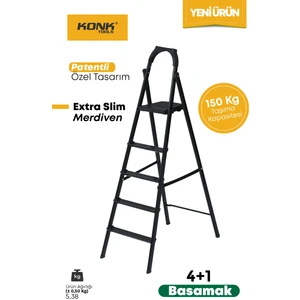 Konk Tools Extra Süper Slim Siyah Merdiven 4+1 Metal Basamaklı Vera4