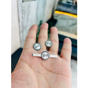 Gökdeniz 925 925 Ayar Gümüş Kişiye Özel Harf Detaylı Kol Düğmesi ve Kravat Iğnesi Seti