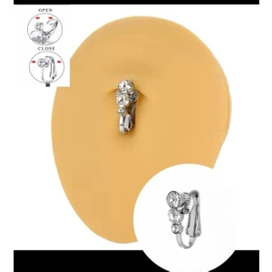 Ares Collection Delik Gerektirmeyen ( Deliksiz) Taşlı Zarif Sade Sallantısız Klipsli Fake Göbek Piercingi